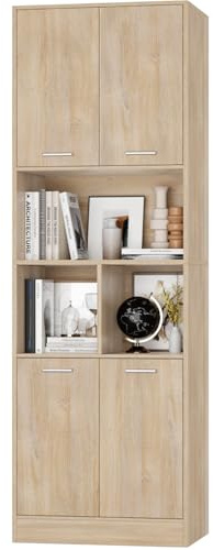 FirFurd Mobile Alto da Bagno 180.5cm,Armadietto da Terra Autoportante,Mobiletto Multiuso con 4 Ante Ripiano Regolabile,per Soggiorno Camera da letto Cucina 180.5x60x40cm Spedito in 2 Pacchi (Rovere)