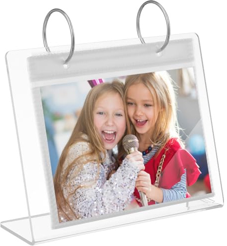 iplusmile Tisch Fotoalbum zum Aufstellen (Max 14x9,5cm), Acryl Bilderrahmen Transparent für 34 Bilder, Drehbarer Fotoständer Tischkalender Fotorahmen für Hochzeit, Postkarten und Schreibtisch