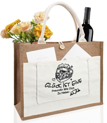 Szhhrxi Jutetasche Personalisiert, Jutetasche Shopper Bedruckt - Geschenke für Freundin, Jute Einkaufstasche, Jute Beutel Aesthetic für Freundin, Jute Tasche 35 x 14x 30 CM (D)