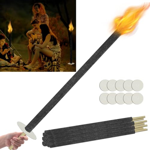 VA-Cerulean 10 Stück Wachsfackeln, Fackeln mit 100 Minuten Brenndauer, Fackeln Gartenfackeln mit Extra Langem Griff, Feuerfackel für Lagerfeuer Outdoor Garten