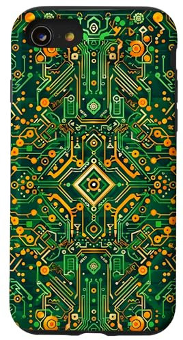 Coque pour iPhone SE (2020) / 7 / 8 Geeky Green Circuit Board Pattern - Unique Carte Mère Art
