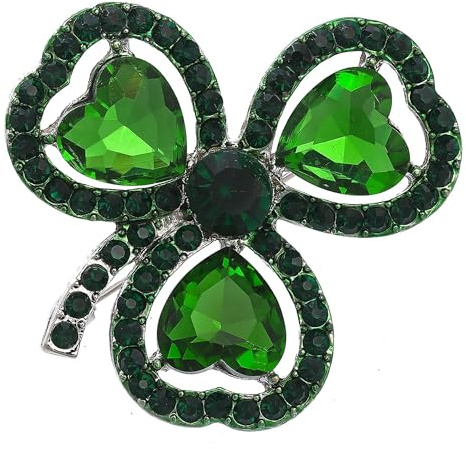 GFM® Emaille-Brosche mit drei oder vierblättrigen Kleeblatt-Dimantes, (BRCH-Clover-CRYS), S, Metall, Kristall