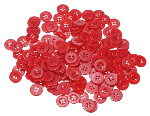 QUARKZMAN 160 Stück Knöpfe 15mm Bastelknöpfe Rot Nähknöpfe Harz Rund Flach | 4-Loch Kunststoffknöpfe für Nähen DIY Handwerk Scrapbooking Dekorieren Kleidung Mänteln Blusen Hemden