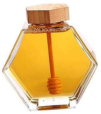 MAGICLULU Honey Jar Dier 380ml Glass Honey Pot Bee Honey Pot Jar Honey Jars Wooden Spo