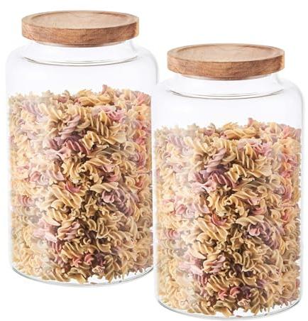 Eden & Willow Large Glass Storage Jar with Airtight Acacia Wooden Lid and | Borosilicate Glass Container for Kitchen Organisation (2, 3L)