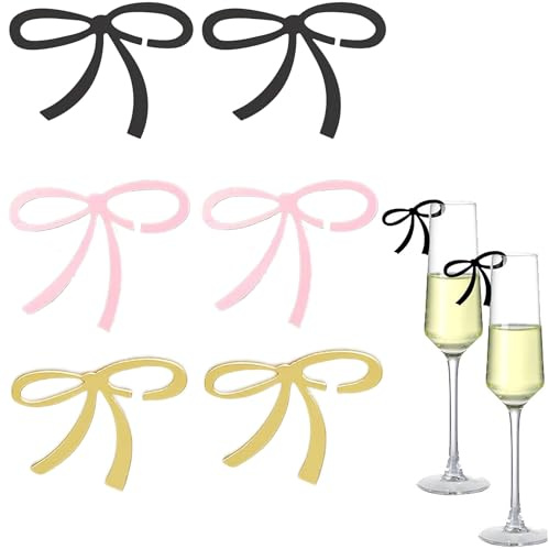 Smaoqingji Segna Bicchieri Calici Segnabicchieri Per - Confezione da 6, 2 Ciascuno In Nero, Rosa e oro, Etichette Decorative per Marcatori Bevande, Ideali per Etichettare Bicchieri di Vino Alle Feste