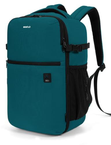 ECOHUB für Ryanair Handgepäck Rucksack 40x20x25, 20L Reiserucksack Handgepäck Flugzeug Unter Sitzplatz, Recycelten Travel Backpack mit 14 Zoll Computerfach, Rucksack für Herren Damen(Grün)