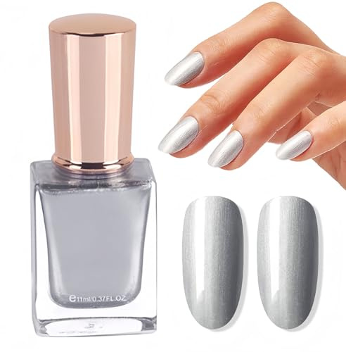 Silver Glitter Nail Polish - Chrome Nail Varnish Quick Dry - Highly Shiny & Chip Resistant Silver Nail Varnish - Metallic Nail Polish for DIY Nail Art, No Need UV Lamp