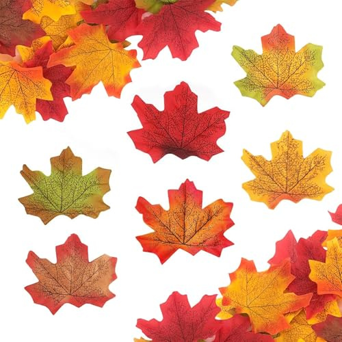 PangWuu 400 Stück Herbstdeko, Künstliche Blätter für Wald Deko und Herbst Dekoration, 8 x 7 cm Große Seidenblätter für Party, Hochzeit und Foto Hintergrund