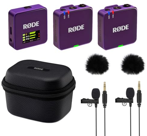 Rode Système de microphone sans fil GO Gen 3 à 2 canaux, violet, avec étui de charge, 2 microphones Lavalier GO et 2 pare-vent en fourrure
