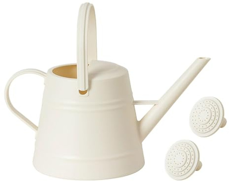 perfk Regadera Grande de 1 galón con Mango cómodo y Engrosada para Flores y Plantas de jardín, con 2 Cabezales de aspersor extraíbles, Blanco