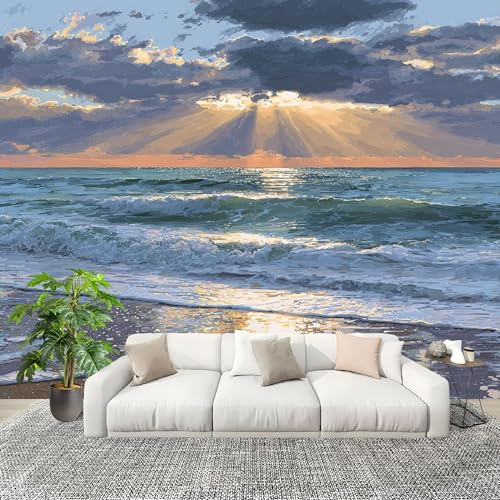 Fotomurales 250x175 cm Sol, Playa, OcéAno Decoración Muro Murales Papel Pintado tejido no tejido azul Moderna Panoramico Fotográfico Adhesivos Impermeable Papel Tapiz