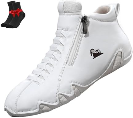 Barfotastövlar Damläder Vattentäta ortopediska skor, Höga halkfria dragkedja Utomhusvandring Vandring Casual Sneakers(White,38 EU)