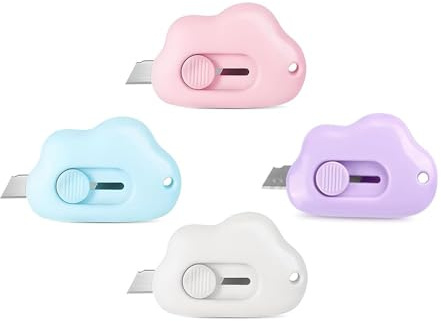Mini Taglierini Retrattili, 4 Pezzi a Forma di Nuvola, Cutter Portatili per Cartone, Pacchi, Buste, Lettere, Artigianato e Ufficio