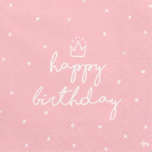 Servietten Happy Birthday, 33x33cm Dreilagige Happy Birthday Servietten in Schwarz mit weißem Aufdruck, Größe 33 x 33 cm. (1 VPE / 20 Stk.) (Rosa)