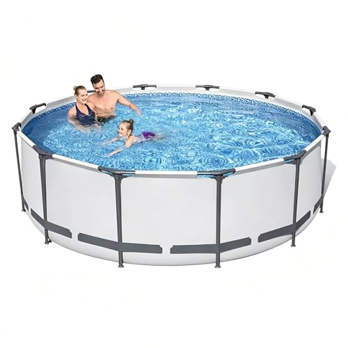 Easnuroz Piscina con Estructura Metálica Piscina Redonda De Acero De 305 Cm Piscina Familiar Grande Uso Doméstico No Requiere Inflado Piscina Familiar/de Juegos Reforzada