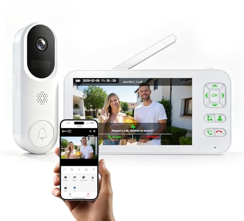 ACEBELL WiFi Visiophone sans Fil, 1080P Interphone Vidéo sans Fil, Étanche Sonnette avec Camera et Écran 5 Pouces, Aucun Abonnement, Vision Nocturne, Détection de Mouvement, Contrôle APP
