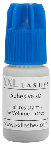 XXL Lashes Adhesivo xD, pegamento de pestañas, seca rápido para extensiones de pestañas, resistente al aceite e impermeable, mejor pegamento de pestañas para técnica de volumen, negro 5 ml