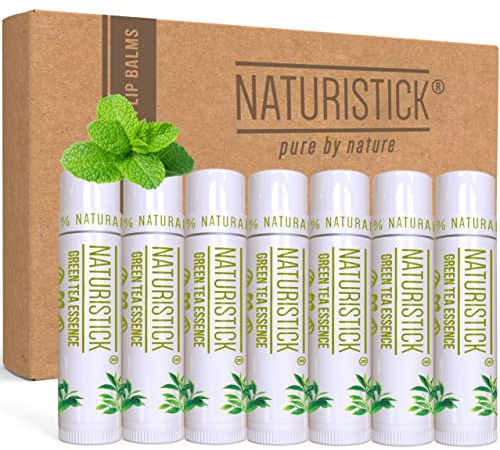 7-Pack Premium Beeswax Lip Balm by Naturistick | Chemical-Free, 100% Natural Chapstick for Dry, Chapped Lips | Made with Coconut Oil, Shea Butter, Aloe Vera | Green Tea Scent | Made in the USA