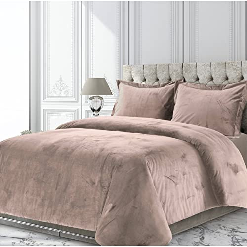 Tribeca Living VENICEDUVETKITA Venice Velvet Oversized Solid Duvet Set, King, Taupe
