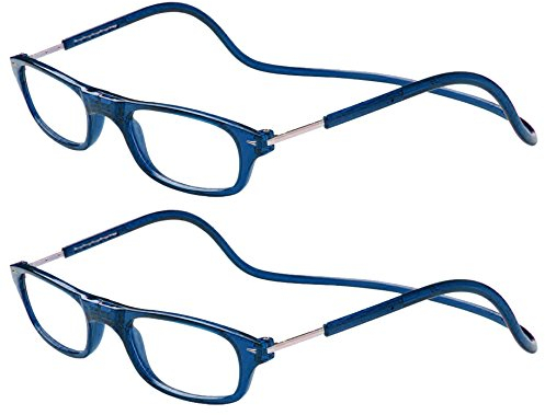 TBOC Pack: Gafas de Lectura Presbicia Vista Cansada – (Dos Unidades) Graduadas +1.50 Dioptrías Montura Azul Hombre Mujer Imantadas Plegables Lentes Aumento Leer Ver Cerca Cuello Imán