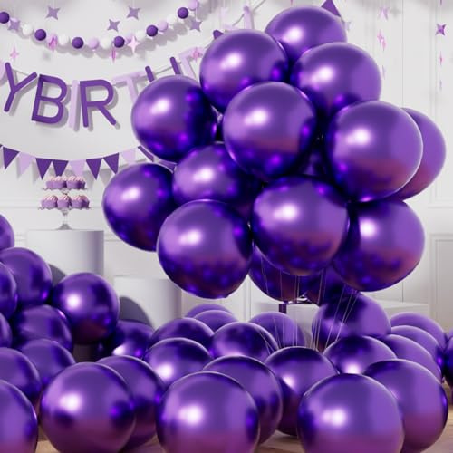 AULE 50Pcs Metallic 12 Inch Dark Purple Chrome Helium Shiny Balloons