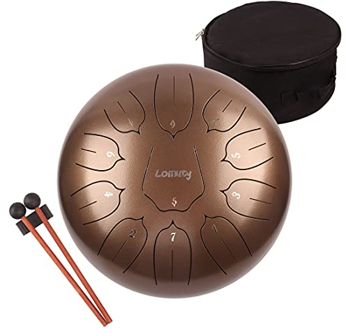LOMUTY Steel Tongue Drum, 12 Pollici 11 Note Do Maggiore Accordato Tamburi in Acciaio, Strumento a Percussione con Bacchette per Tamburi e Borsa (Bronzo)