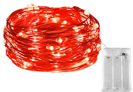 Dalugo Micro luci di fata, luci stringa batteria con 30 LED su filo d'argento (rosso)