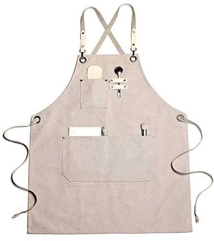 Icegrey Denim SchüRze Coffee Shop Verstellbare Denim ArbeitsschüRze FüR MäNner Und Frauen Beige 75cm