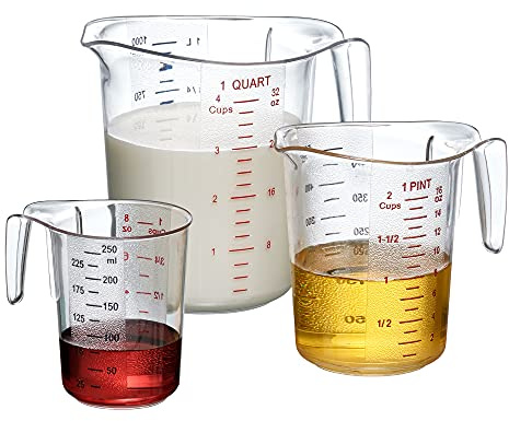 Amazing Abby - Melissa - Plastic Measuring Cups (3-Piece Set), Food-Grade Measuring Jugs, 1/2/4-Cup Capacity, Unbreakable, Stackable, Dishwasher-Safe, Great for Oil, Vinegar, Flour, and More