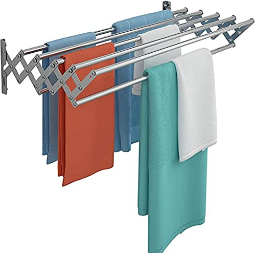 GXFWJD Bagno Stendibiancheria da Balcone/Stendino/Portasciugamani da Esterno Ripegabile Acciaio Inossidabile Portasciugamani A Fisarmonica Risparmia Spazio (Color : Silver, Size : 50cm)