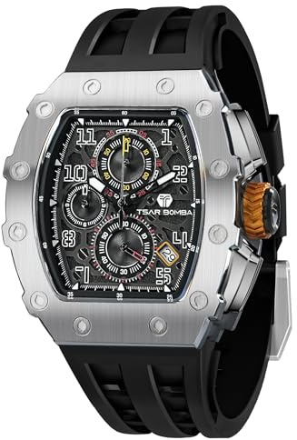 TSAR BOMBA Herrenuhr Herren Uhren Wasserdicht Herrenarmbanduhren Edelstahlgehäuse Chronograph Quarzwerk Geschenk für Herren