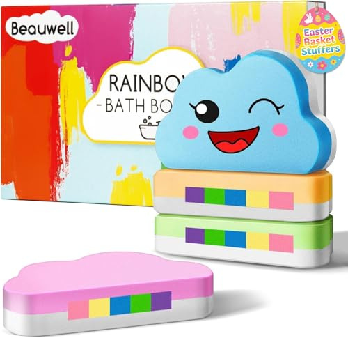 Rainbow Bath Bombs for Kids, Handmade 4 Pcs Kids Bath Bombs Gift Set for Girls Teens Toddler Rainbow Bubble Fizzy