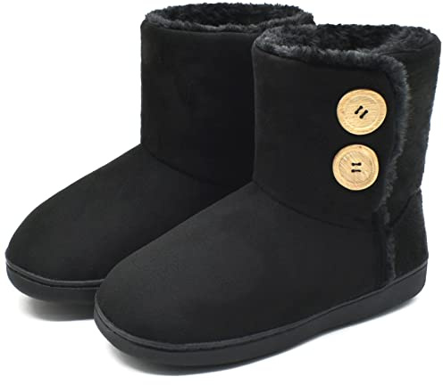 KuaiLu Women Memory Foam Slipper Boots Faux Fur Lined Non Slip Rubber Sole | Womens-Memory-Foam-Slipper-Boots, fluff Plush House Ladies, Chenille Knit with Warm Fleece on Winter Slippers, Non-Slip Hard