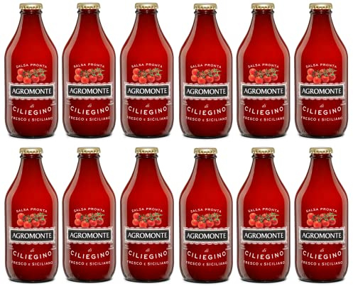 Agromonte Salsa Pronta di Pomodorino Ciliegino Sauce tomate cerise prête à l'emploi Sauce tomate Sauce tomate Purée de tomates Bouteille en verre de 330 g