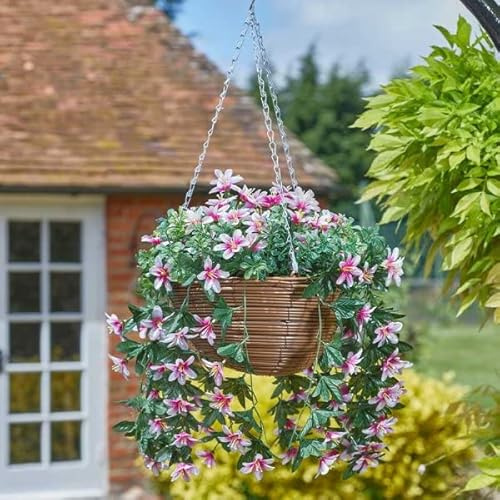 garden mile Hängeampel, künstliche Blumen, Gartendekoration, künstliche Blumen und Laub, Hängekette, bunt, für drinnen und draußen, Terrasse, Haus, Garten, wetter- und UV-beständig (Stern-Lilien)