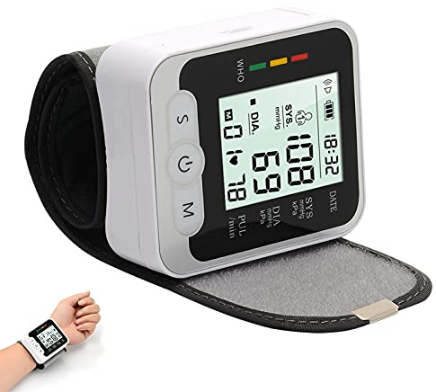 SH-RuiDu Moniteur de pression artérielle au poignet, portable alimenté par batterie, moniteur de pression sanguine numérique avec diffusion vocale grand écran LCD pour usage domestique