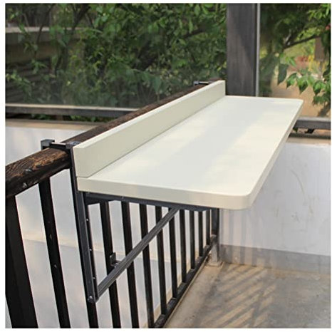 Balkonhängetisch Klapptisch mit Balkongeländer, Hängetisch aus Aluminiumlegierung for Gartenterrassendeck, multifunktionaler Couchtisch und Schreibtisch, 5-Fach höhenverstellbar (Color : White, Size