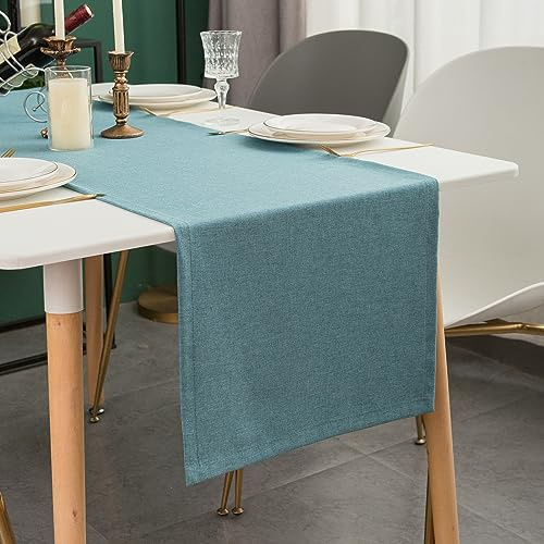 Simurq Tischläufer Modern | Abwaschbar, Wasserabweisend, Lotuseffekt | Outdoor Pflegeleicht & Fleckenabweisend | Blau | Table Runner Tischband (Blau, 40x180 cm)