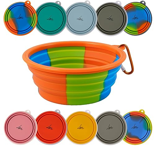 Ligo - EBBY 2PZ Ciotola Portatile per Cani, da Viaggio per Acqua e Cibo, Pieghevole con Moschettone (ARANCIONE) M