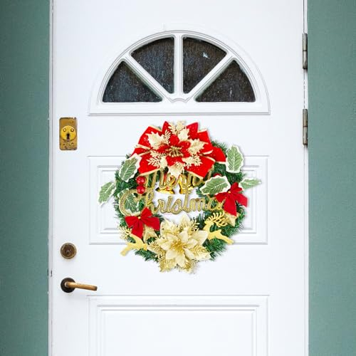 BOFUNX Weihnachtskranz mit Schleife Weihnachtblumen Türkranz Weihnachten Weihnachts Kranz für Weihnachten Tür Fenster Weihnachtsdeko