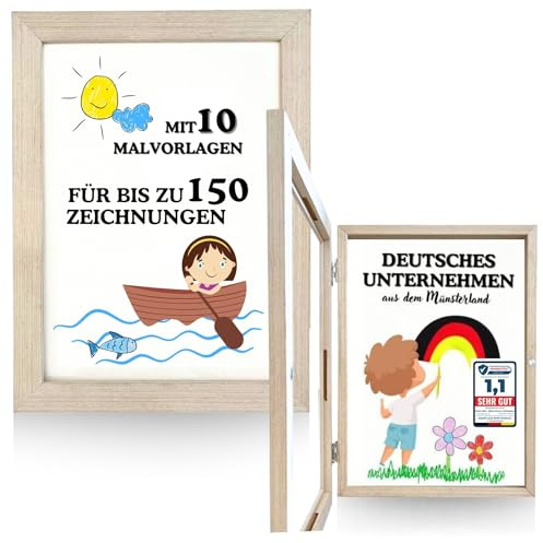 Bada Bing 2er Set Bilderrahmen A4 für Kinderzeichnungen in Holz Optik - Kunstfotorahmen aufklappbar mit Frontöffnung für bis zu 150 Kinderbilder - Befüllbarer Fotorahmen - Kunst Sammeln Bildern