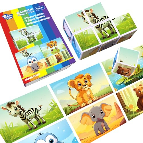 Pairez Toys 3D Magnetic Cubic Jigsaw Puzzle Toys for Toddlers, Large Building Blocks Cubes 1.65 Inches, Sensory & Montessori Toys for Kids 3-5