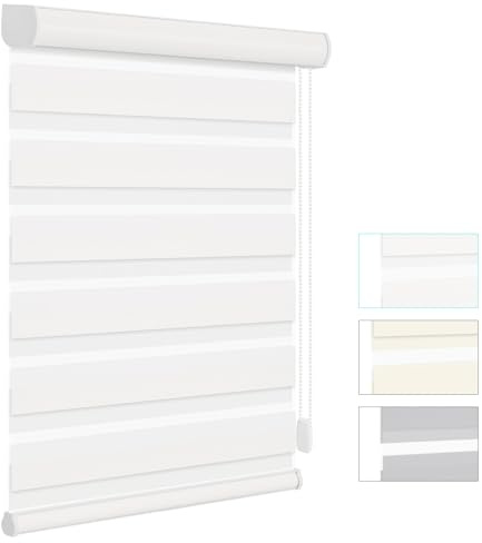 Changshade Custom Zebra Roller Blinds for Window Light Filtering Corded Blinds with Thermal Insulated Dual Layer Light Control for Day and Night Sheer Shades for Home Office Easy to Install Snow White