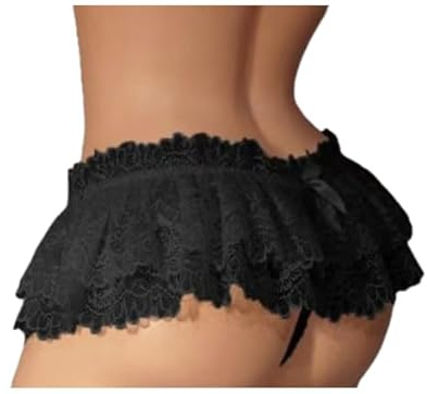 KWTF Sissy-Ropa Interior para Hombre, Mini Falda de Hilo con Volantes de Encaje, Traje Cruzado, Falda, Tanga, Bikini Tipo Tanga para Hombre Gay