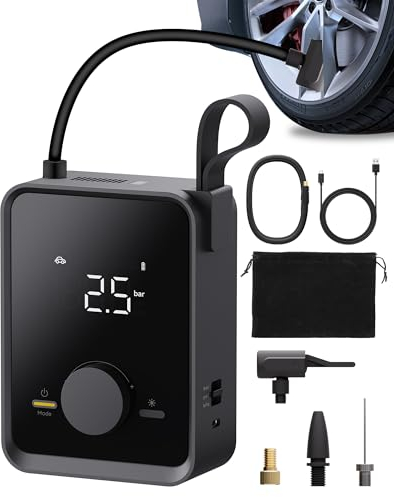 HOTO Tire Inflator Portable, Electric Air Pump Pro for Car Tires with Digital Pressure Gauge 120PSI, Cordless Tire Pump with 12V Motor, 7500mAH Battery, Air Compressor for Car, Motorcycle, Bike, Ball