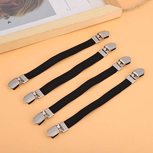 4 Stück Elastische, Kreuz und Quer Verlaufende Bettlaken-Doppelkopf-Clips, Halterungsbefestigungen, Hosenträger, Matratzenträger (BLACK)