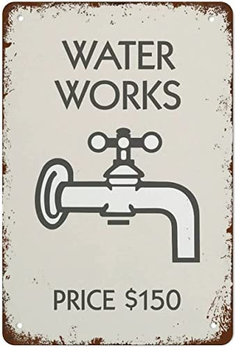 Metal Tin Sign Vintage Monopoly Inspired Water Works Wall Decor Retro Posters Hanging Plaque Home Bar Pub Cafe Farm House Nursery Living Room Cave 12x16 Inches