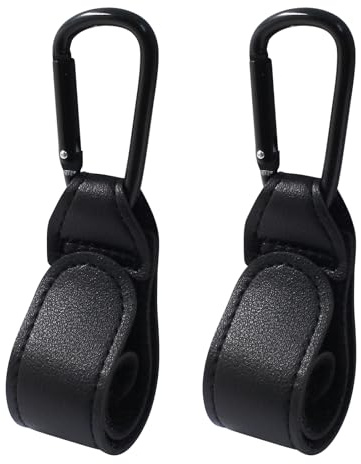 Bonsicoky 2 ganci per passeggino per borsa per pannolini, cinghie in pelle resistente, ganci per borse per pannolini, clip per passeggino e carrello della spesa, colore: nero