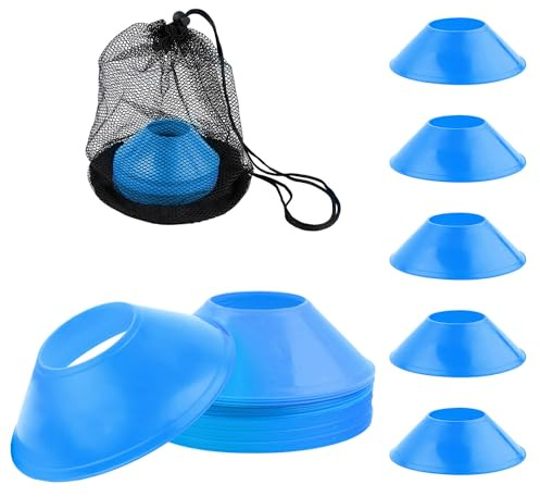 XIHIRCD 25pcs Soccer Cones for Sports Training, Mini Football Cones with Mesh Bag, Flexible Agility Practice Cones Drills Training Plastic Cones for Basketball Running Sports Games Kids Skating(Blue)